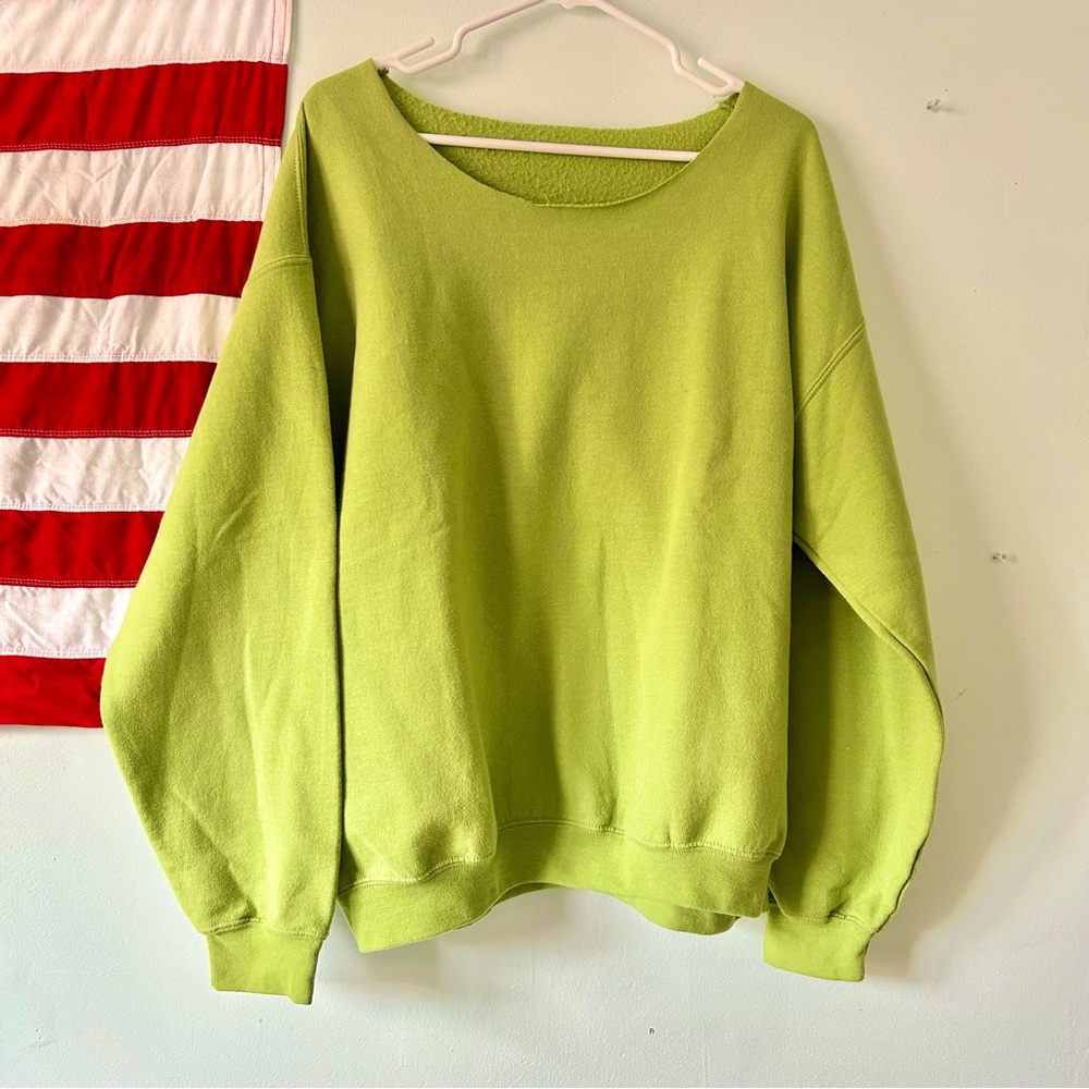 Hanes Lime Green Women's Off-Shoulder Sweater, Size L